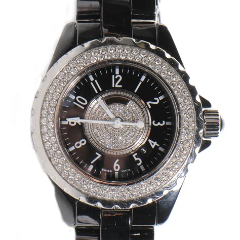 chanel black face watch|chanel j12 diamond bezel.